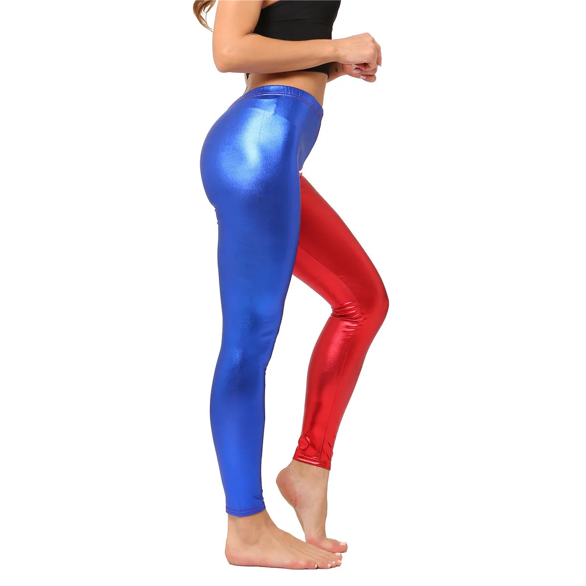 New Candy Colored Shiny Leather Metal Texture Simulated Leather Pants Women's Base Layer Pants Autumn Season Nine Points
