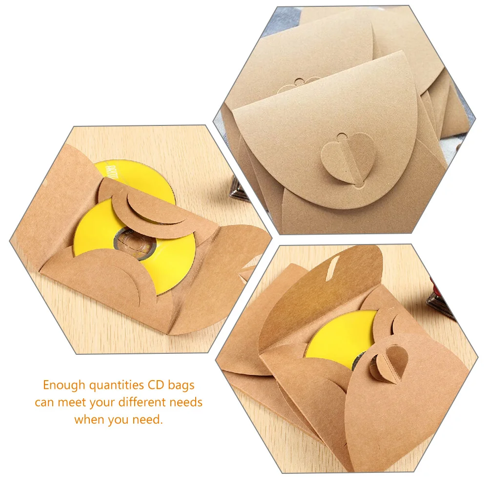 

50Pcs Retro Kraft Paper Cd Dvd Sleeves Envelopes Storage Cases Holder Heart Button Protective Dustproof Organizer for Movie