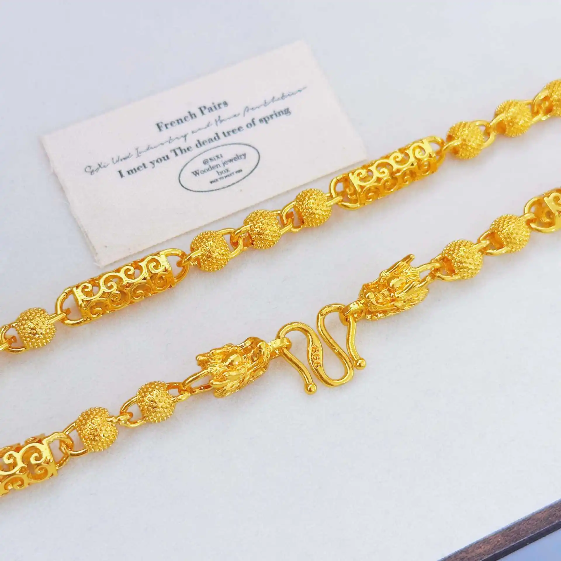 Grand One Tube Three Beads Dragon Head Auspicious Cloud Necklace Domineering Men 24K Gold AU999 Full of Aura for Men