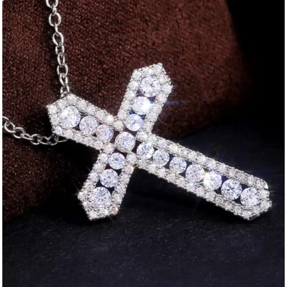 Korean Fashion Cross Pendant Necklaces Women with Crystal Cubic Zircon Simple Stylish Girl Accessories Party Jewelry Gift X5981