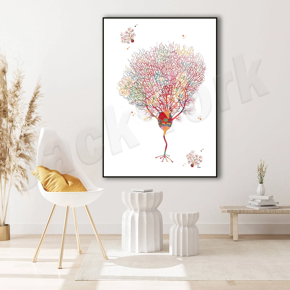 Purkinje Neuron Watercolor Painting Brain Art Neuroscience Purkinje Cell Poster Anatomy, Neurosurgery Neurology Clinic Art Print