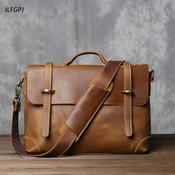 Crazy Horse Leather Men's Vintage Commuter Handbag Top Cowhide Old Messenger Bag Casual Versatile One Shoulder Crossbody Bag