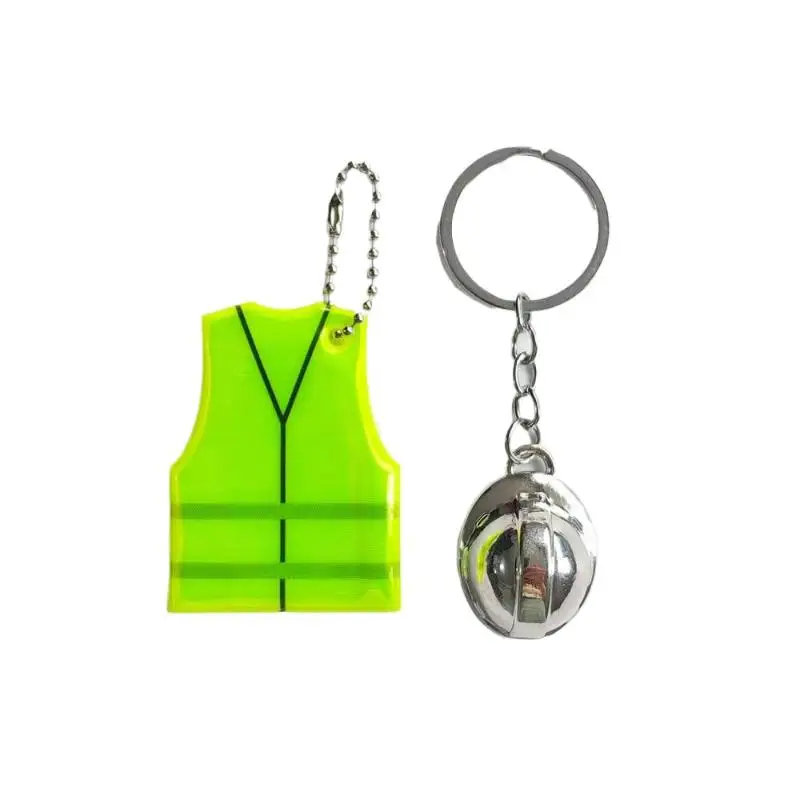 Kreativer Schlüsselanhänger in Form einer Weste und eines Schutzhelms, reflektierender Anhänger für Nachtfahrten, für Rucksack- und Gepäckzubehör – Detail 7