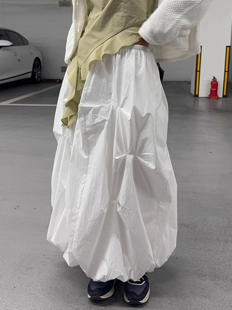 

Stylish Pleated Skirts High Waist Loose A-line Skirts for Women Summer Casual Women 2025 Solid Long Skirts Female Vintage