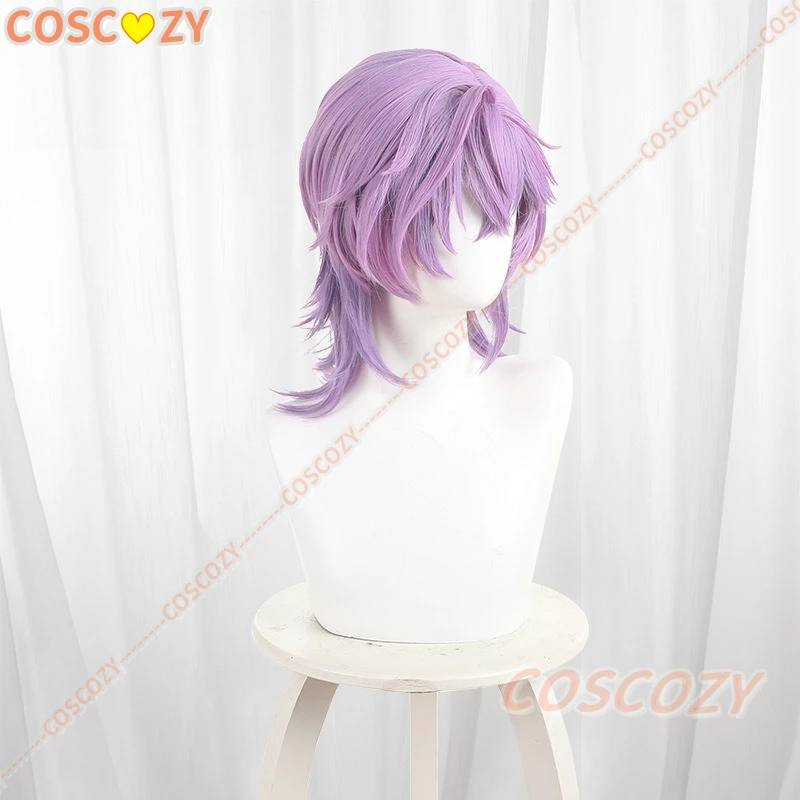 دورين شعر مستعار تأثيري 38 سنتيمتر الأرجواني مختلط التدرج الرجال النساء تأثيري أنيمي شعر مستعار مقاومة للحرارة الاصطناعية الشعر هالوين تأثيري الباروكات