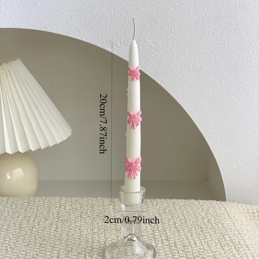 1pc 20cm/7.87in hand-drawn Daisy Bow Taper Candle Handmade odorless and tasteless Candle Wedding Home Table Decor Gift