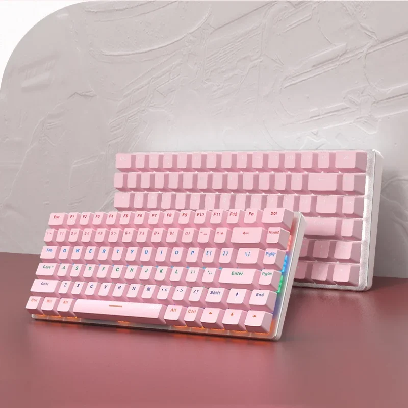 Imagem -06 - Azazz-teclado Mecânico Coração Rosa 82 Teclas Ak33 Coração Menina Rgb Retroiluminado Branco pc Laptop Escritório