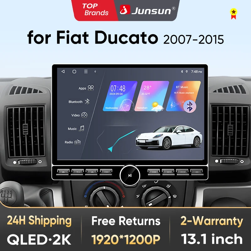 Radio de coche Junsun QLED inalámbrico CarPlay Android de 13,1 pulgadas para Fiat Ducato Peugeot Boxer Citroen Jumper 2006-2015 DSP SWC RDS GPS
