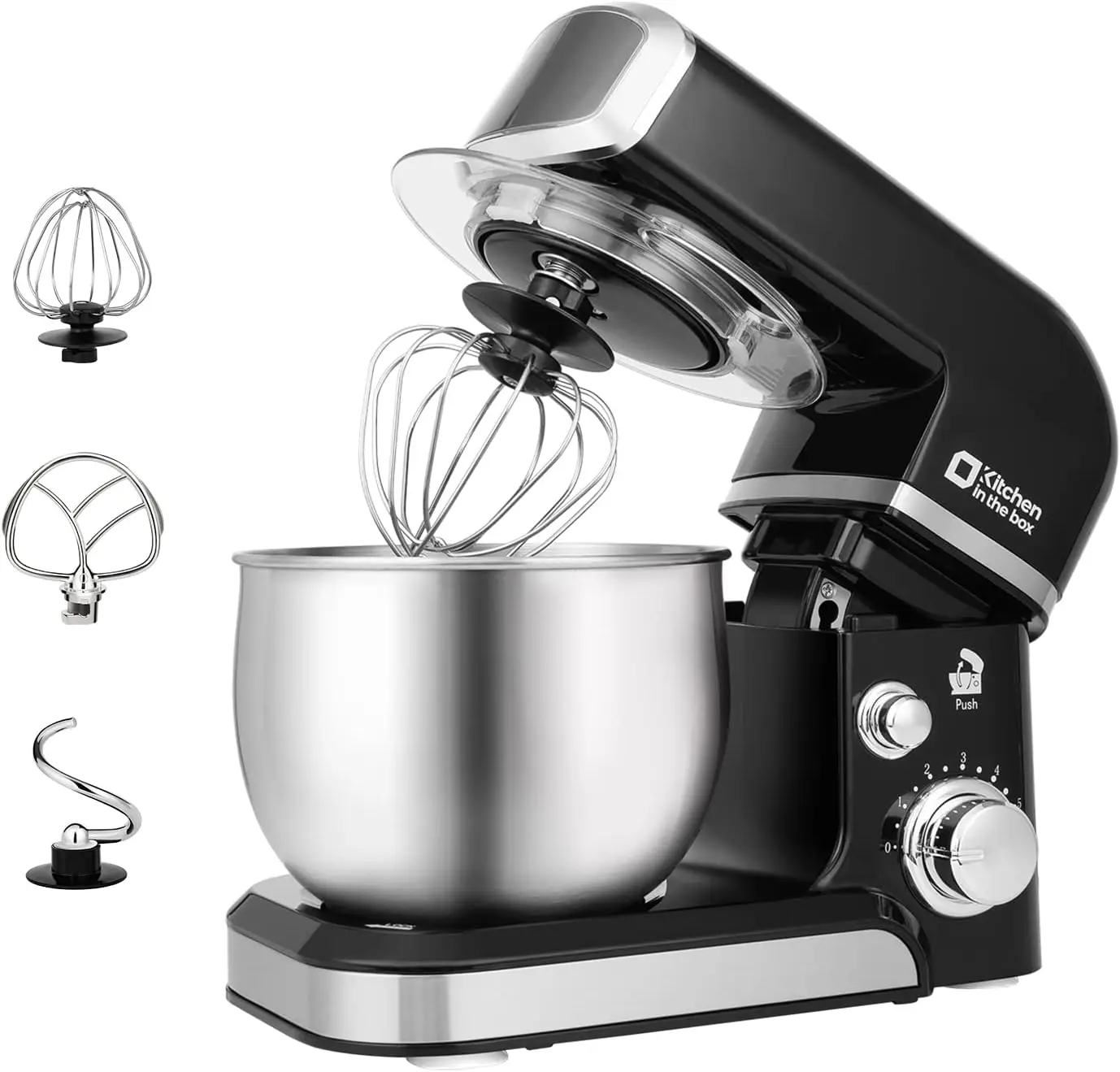 

Small Electric Stand Mixer, 3.2Qt, 6 Speeds, Portable Kitchen Mixer with Whisk, Dough Hook, Flat Beater - Black