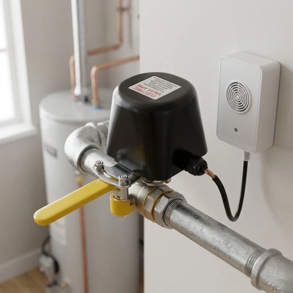 Leak-Activated 12V Valve Actuator for Indoor and Outdoor Water and For Gas Pipe Applications with Fail-Safe Manual Mode