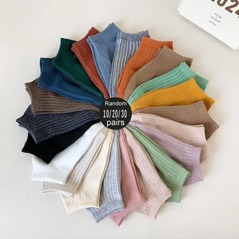 10/20/30 Pairs Random Women Ankle Socks, Classic Macaron Colors, Soft Comfortable Breathable Short Socks for Daily Summer Wear