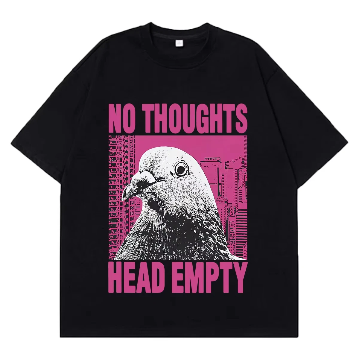 No Thoughts Head Empty Pigeon Funny Meme T-Shirt Men Women Fashion T-shirt Short Sleeve Vintage Oversized Loose Cotton T-shirts
