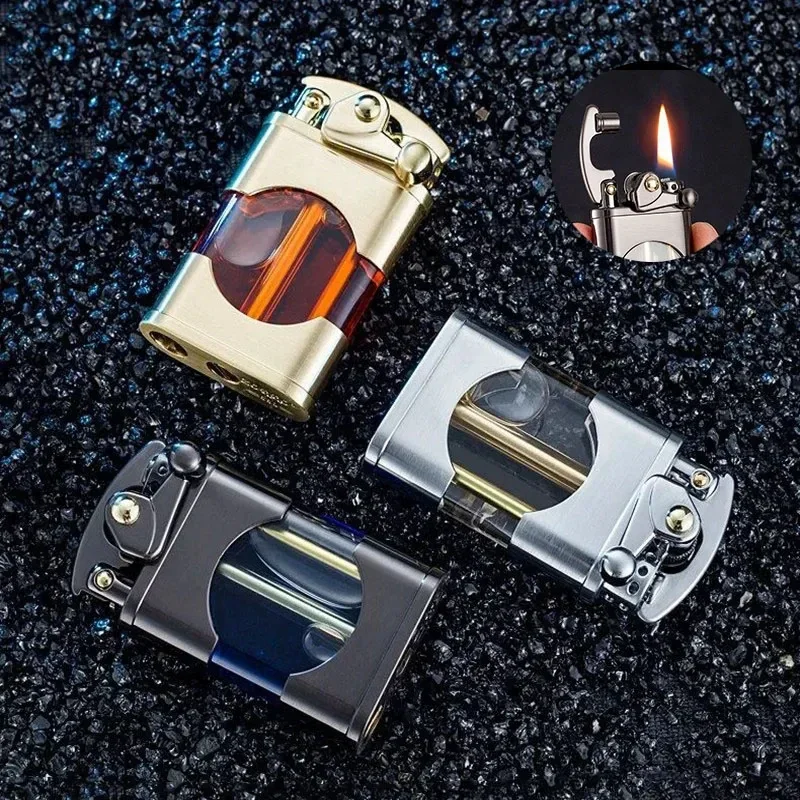 Popular Brass Rocker Arm Transparent Oil Depot High-end Brand Kerosene Cigar Lighter Fashionable Retro Creative Gift Lighter