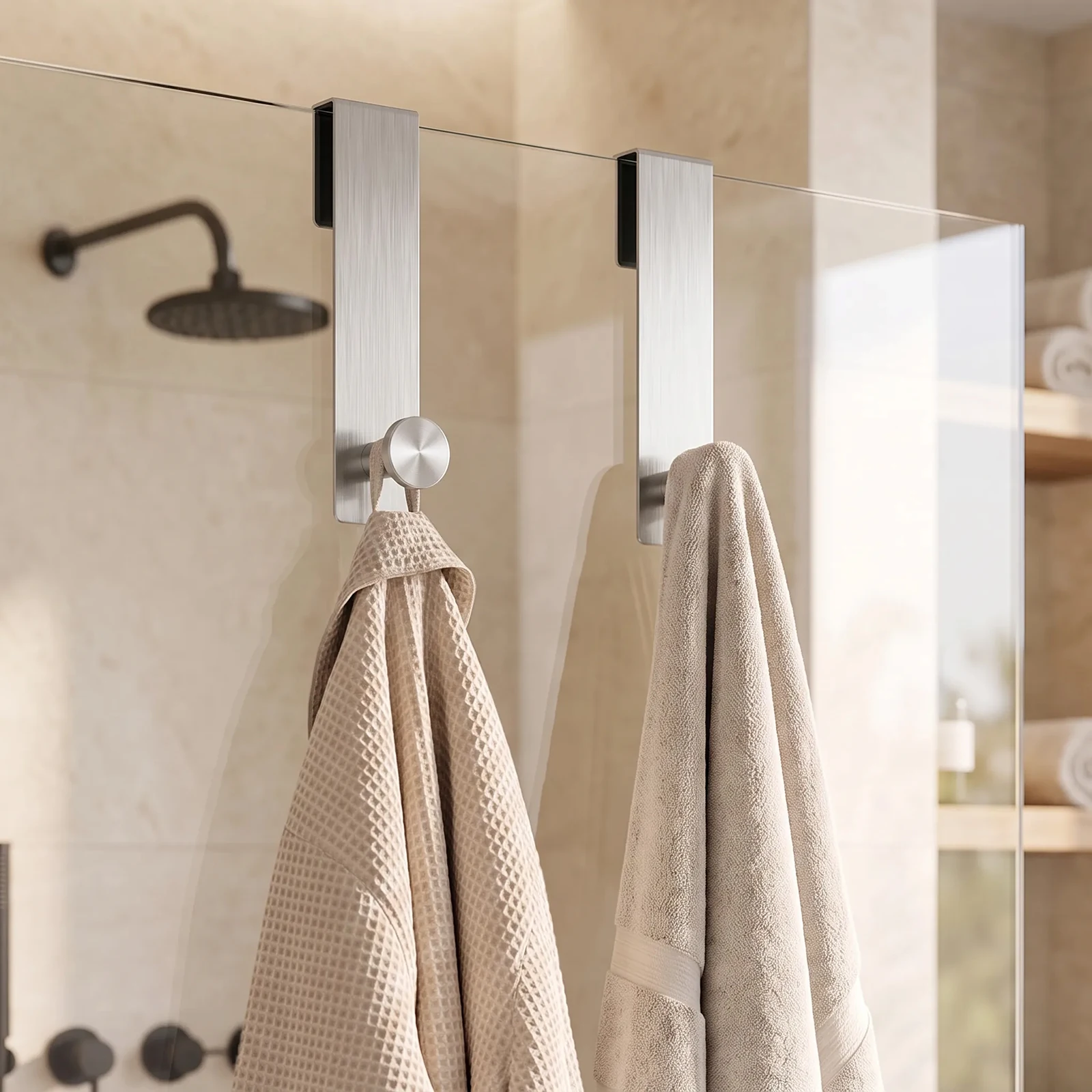2pcs Frameless Shower Door Hooks Stainless Steel 7.5 Inch No Drill Towel Robe Hooks For Glass Door 3/8 Inch 10mm Bathroom