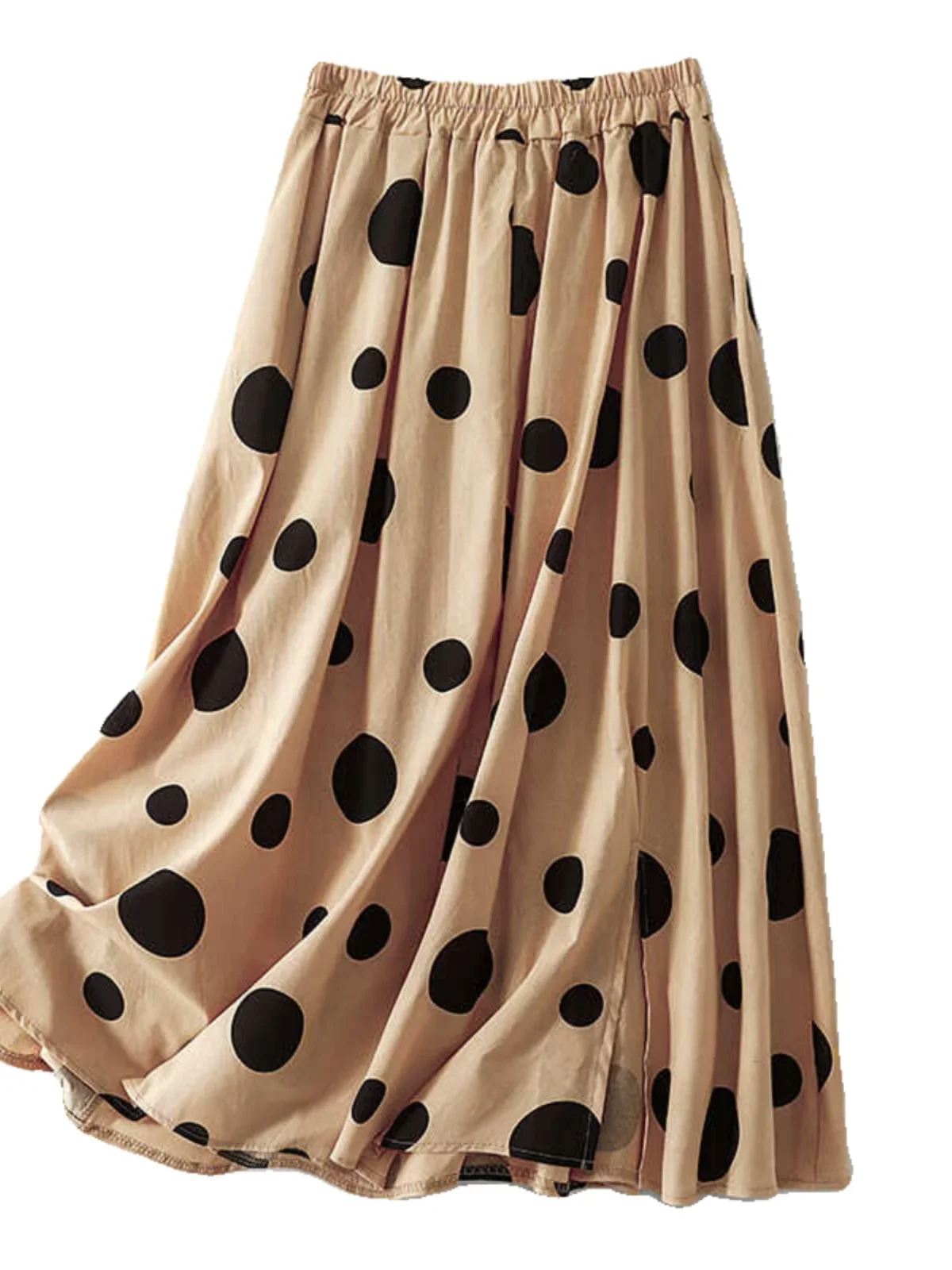 PopCotton And Linen Printed Dot High Waist Skirt Women's 2024 Summer New Korean Style Loose Western Style Casual Large Swing Ski