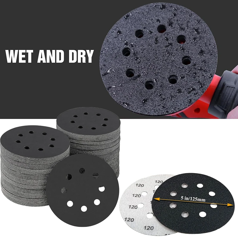 

50 шт., 5 дюймов, 8 отверстий, 125 мм, водный/сухой шлифовальный диск, шлифовальный диск с крючком и петлей, шлифовальная бумага, зернистость 60-10000, наждачная бумага, абразивные инструменты