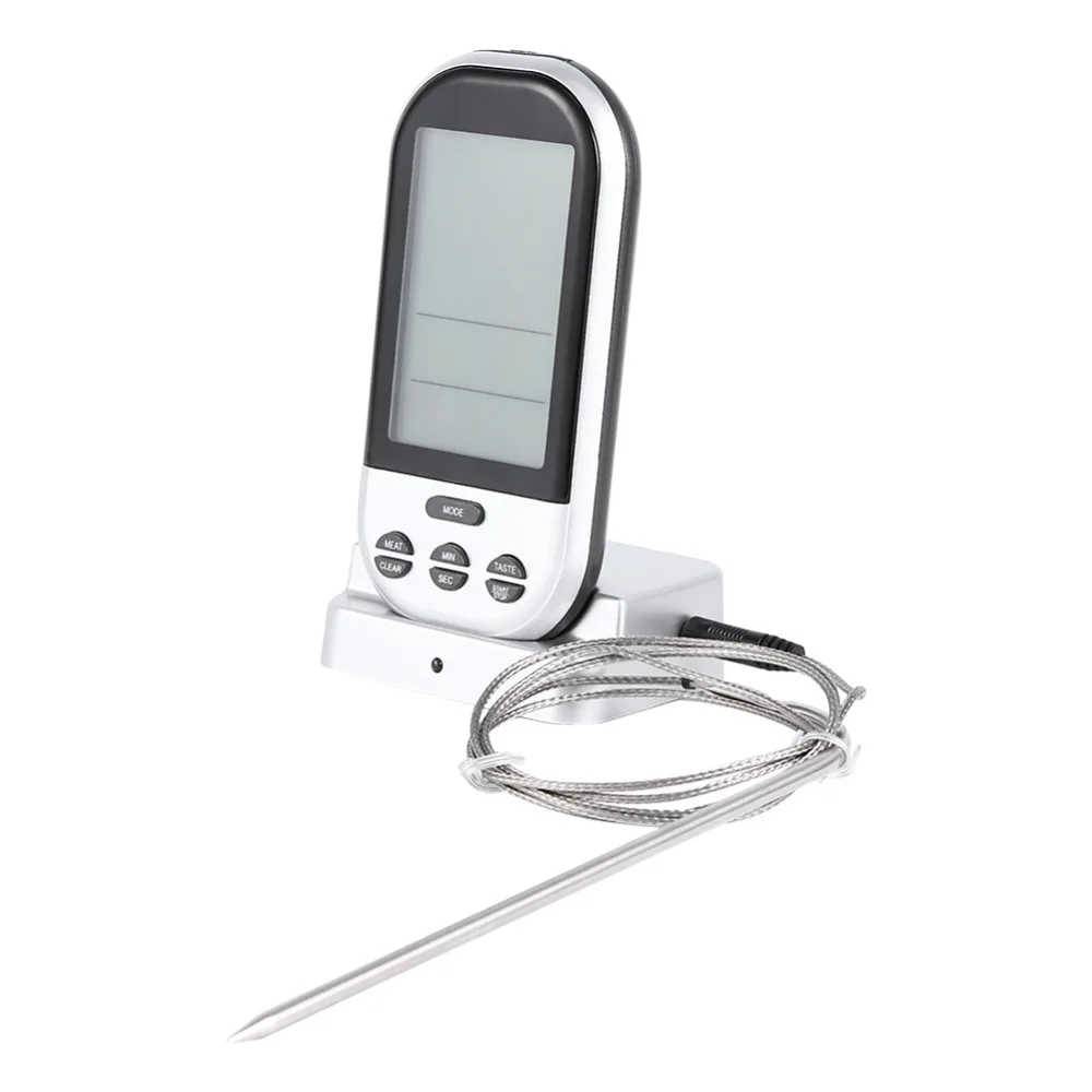 Stainless Steel Probe Digital Food Thermometer Silver LCD Display Meat Thermometer Compact Handheld Long Probe