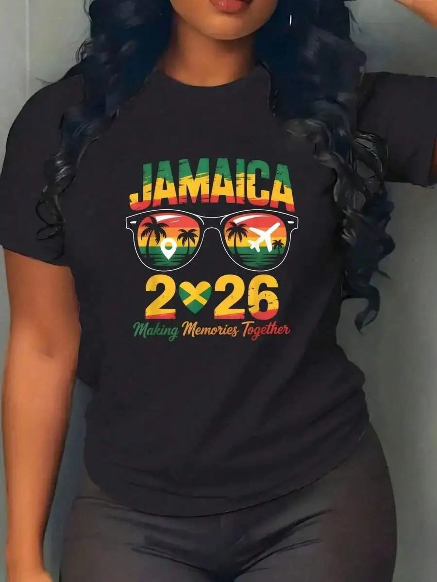 

100% Cotton Caribbean Tropical Travel T-Shirt Casual Short Sleeve Women Tee
