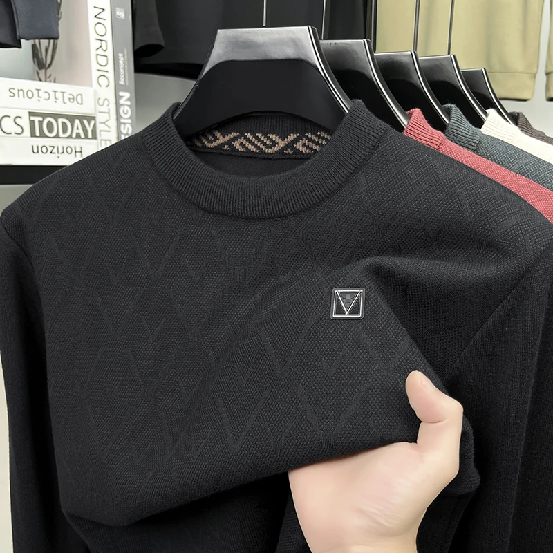 

Designer brand high-end embossed knitted pullover Korean style trend new skin friendly soft luxurious men's sweater casual top