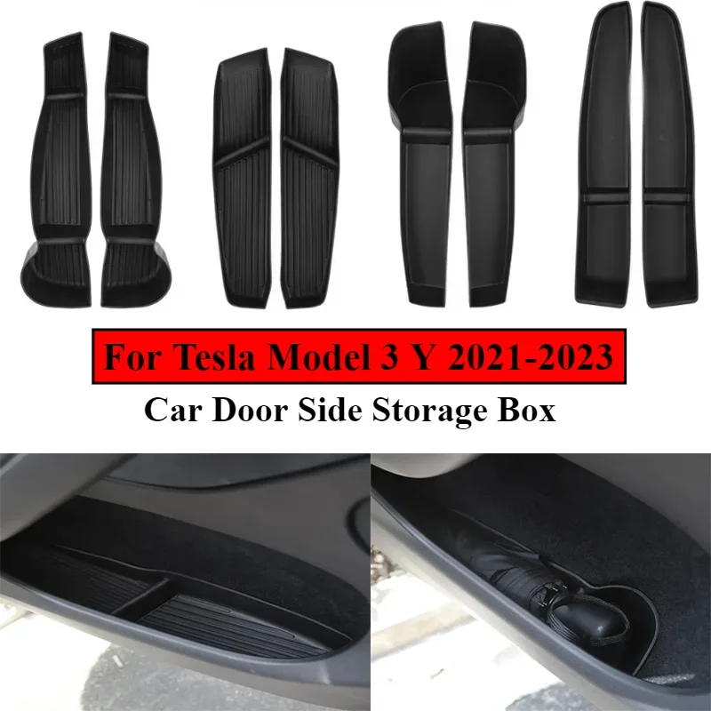 For Tesla Model 3 Y 2021-2023 Car Door Side Storage Box Front Rear Side TPE Door Storage Organizer Tray Interior Accessories