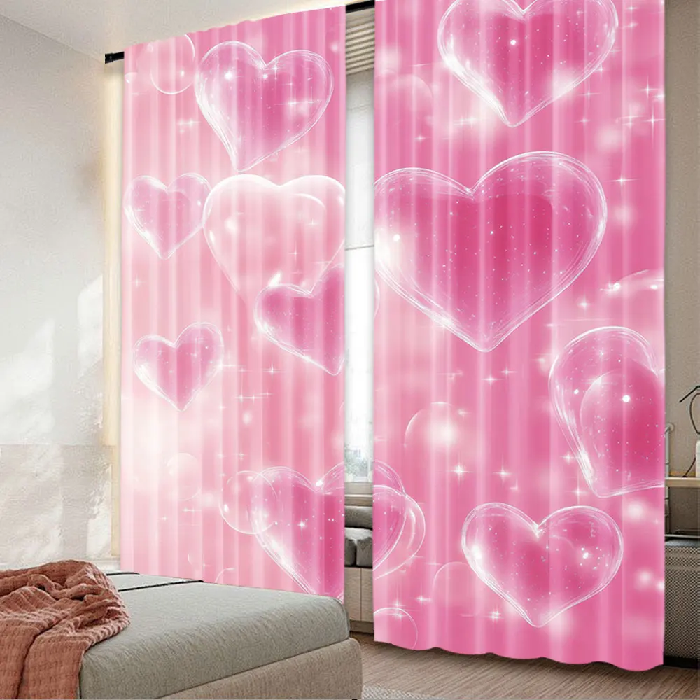 2Pcs Pink Early 2000S Heart 90S Love Valentine'S Day Birthday Party Curtain Decorations Suitable For Bedroom Living Room A