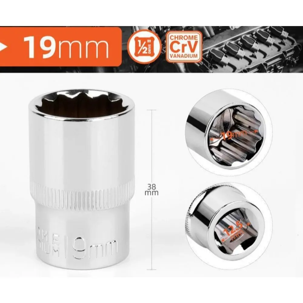 1/2 inch ratelratel sleutel 8-32mm, 12-punts korte dop, 12-tands dopset voor auto reparatie handgereedschap - afbeelding 1