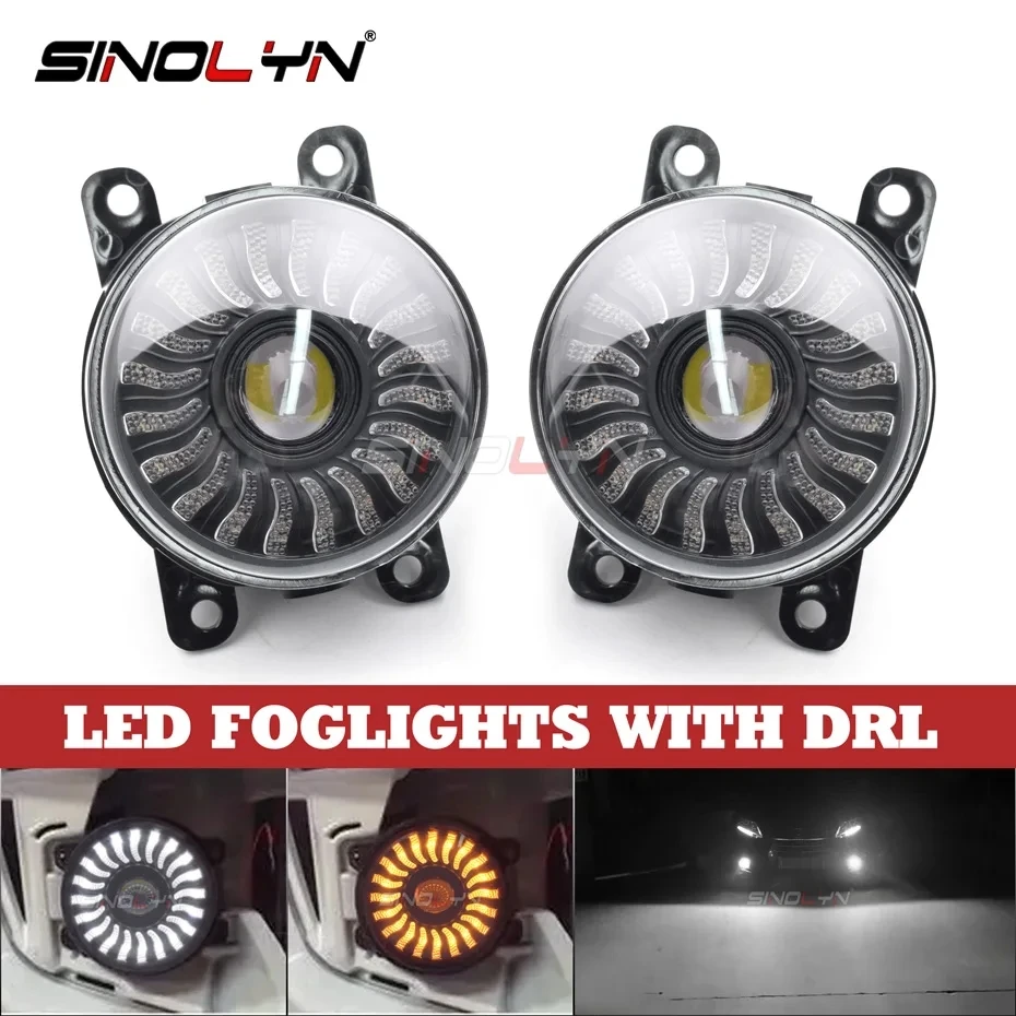 Sinolyn LED Fog Lights For Honda Accord Civic/Renault/Mitsubishi/Subaru/Suzuki 6000K Flood Beam Front Fog Lamp DRL Switchback