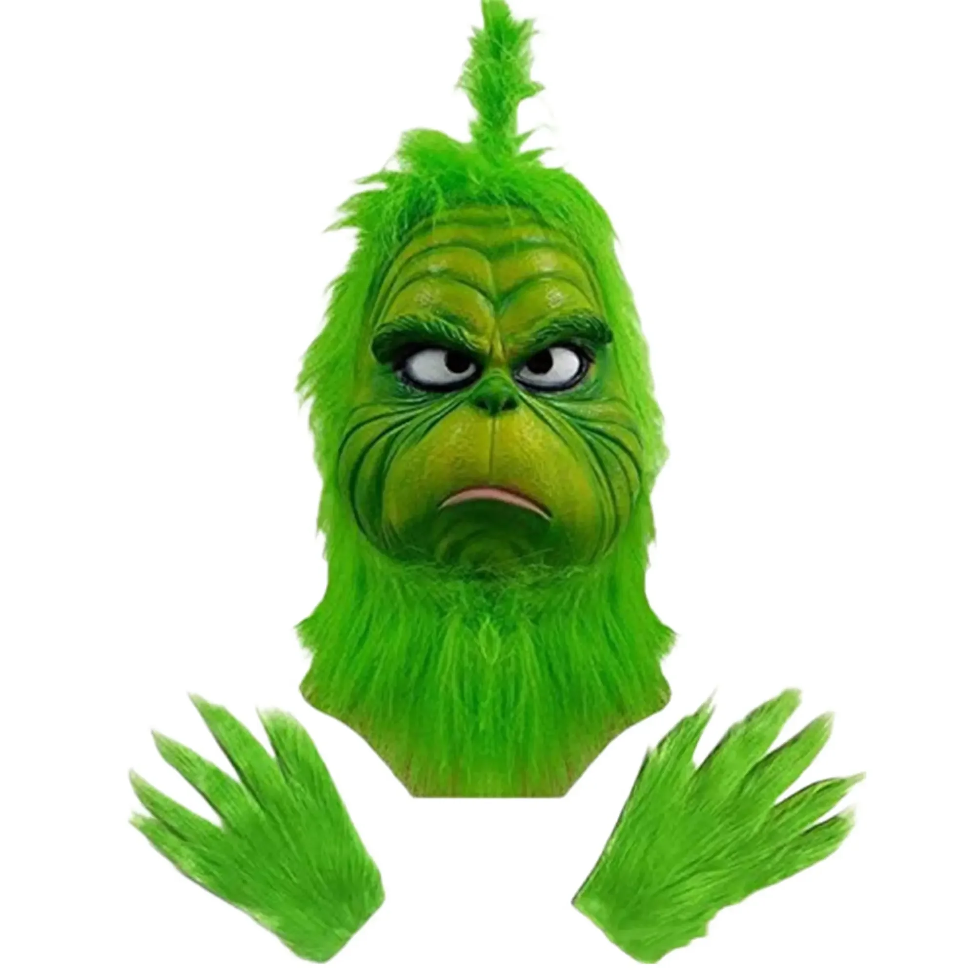 Masque Grinch en Latex, nouveau masque de monstre vert de noël, Costume de dessin animé, célébrité d'internet, cheveux longs verts, chapeau
