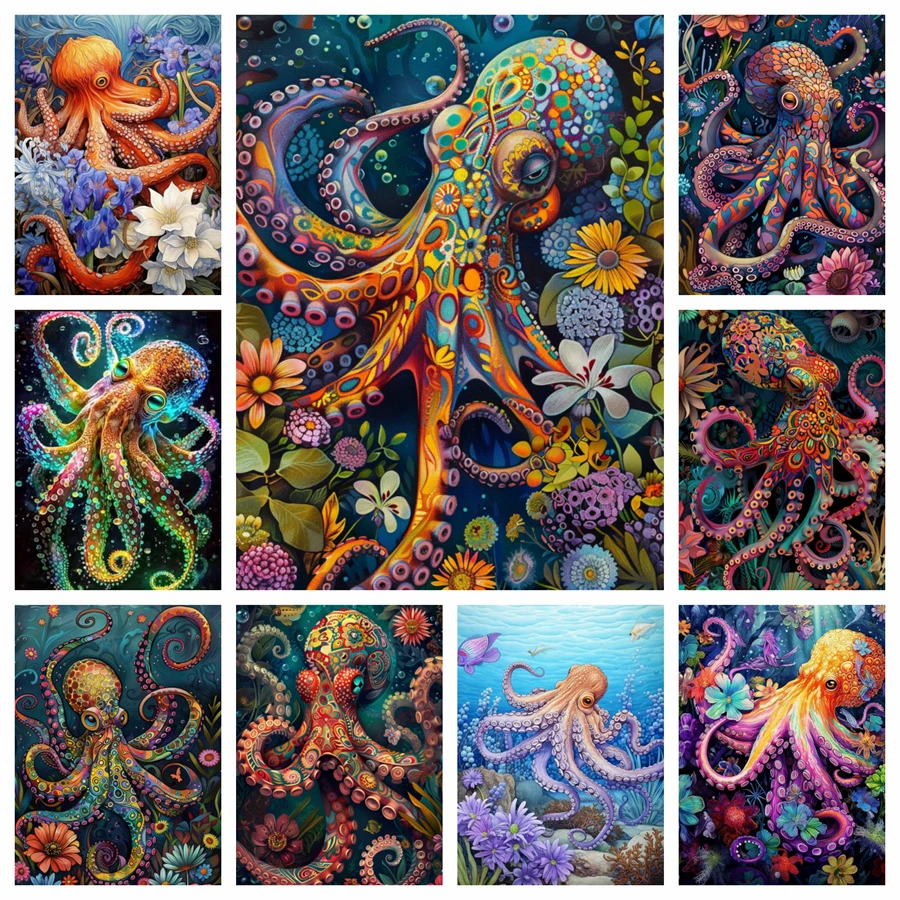 

Colourful Octopus And Flower Diamond Painting Kits Photo Art 5d Diy Full Square Round Mosaic Cross Stitch Embroidery Home Decor