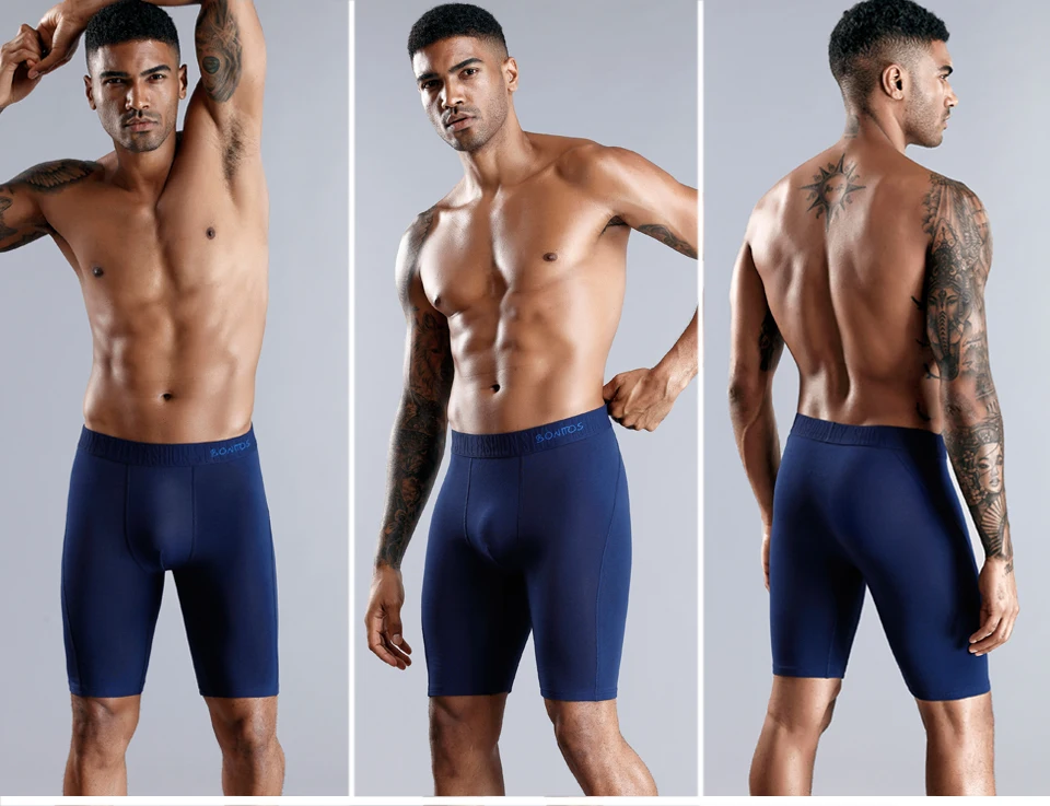 4er-Pack lange Boxershorts für Herren, Übergrößen, sexy lange Unterhosen, Baumwoll-Boxershorts, modische Herren-Trunks – Detail 9