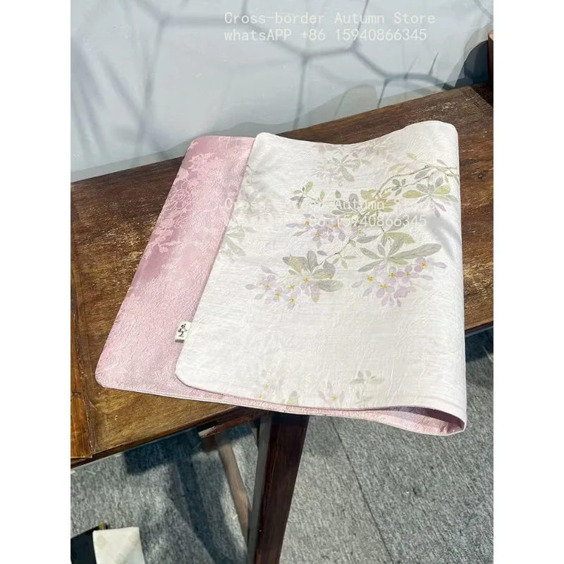 Spring branch flower double-sided tea party, Chinese table flag , household tea table thermal insulation pad fabric accessories