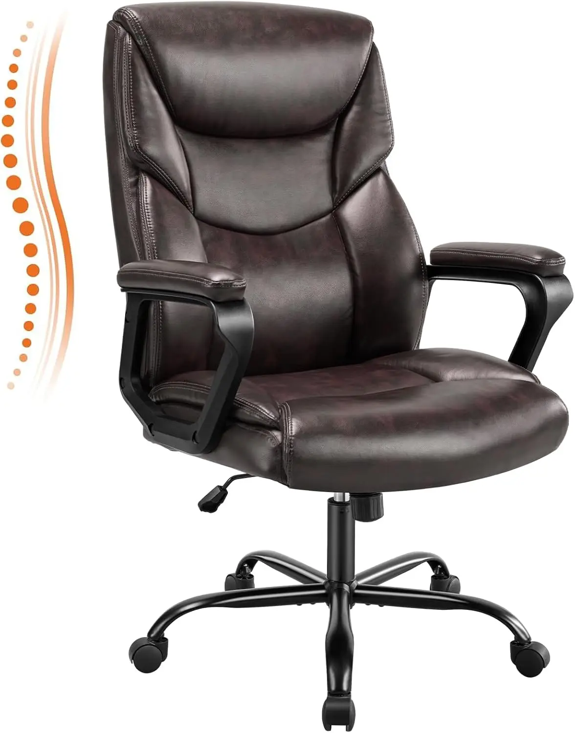 Sweetcrispy Home Office Chair, Leather Computer Gaming Chair with Armrests, Adjustable Swivel Rolling Desk Chair with Wheels