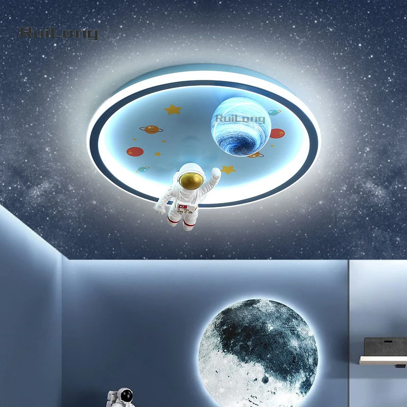 Modern Astronaut Led Ceiling Lamps for Children Bedroom Study Cartoon Space Planet Chandelier Kids Boys Baby Room Ceiling Light