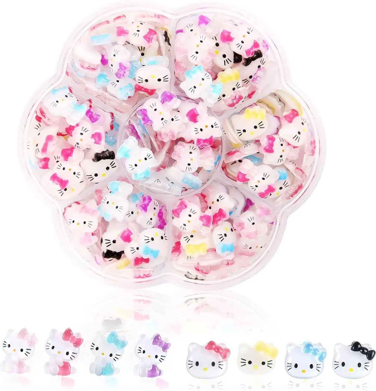 70pcs Miniso Kuromi Nail Rhinestone Gems Flatback Colorful 3D Hello Kitty Nail Jewelry Charms Kit Cute Manicure Nails Art Decor