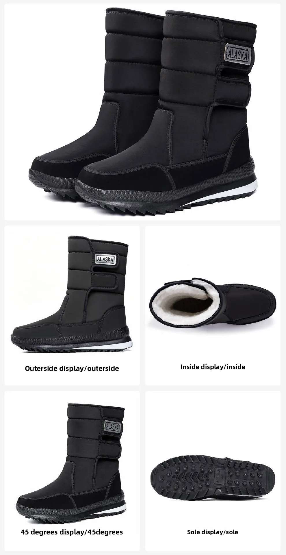 Damen-Winterstiefel, dick gefüttert mit Fleece, wasserdicht, mit Klettverschluss, mittelhohe Stiefel, rutschfest, warmes Outdoor-Schuhwerk für kaltes Wetter. – Detail 10