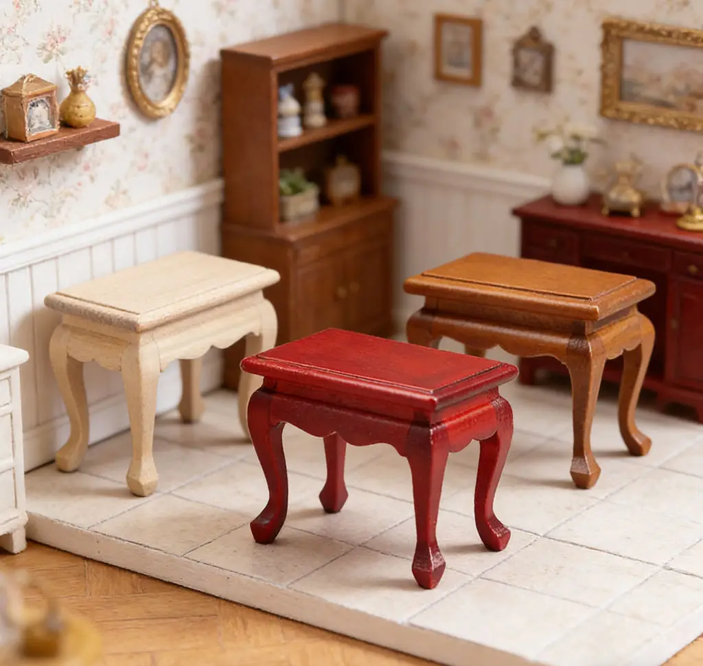 

1:12 Dollhouse Miniature European Classic Stool Set - Wooden Side Table, Multi-Color Plain embryo Dollhouse Furniture Model