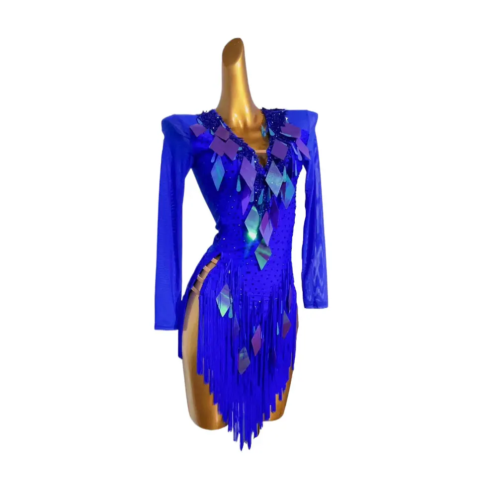 Latin Dance National Standard Competition Clothing High-end Customized Mesh Sequins With Diamond Samba Standard Dress