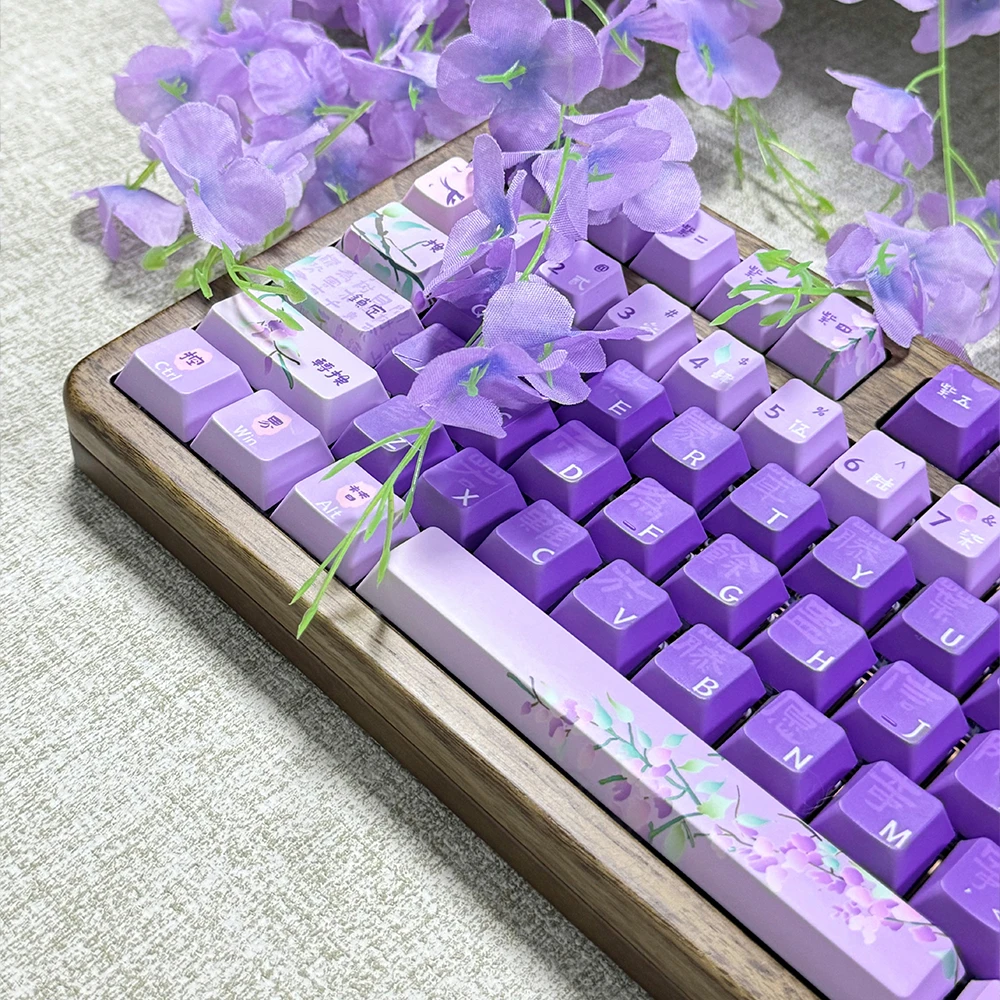 141Keys Linyuan Wisteria National Style Keycaps Cherry Wisteria Keycaps Chinese Style Characters Light Purple Gradient Keycaps