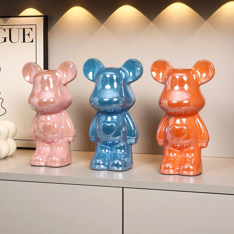 Modern Minimalist Electroplated Ceramic Love Bear Figurine Home Decor Desktop Art