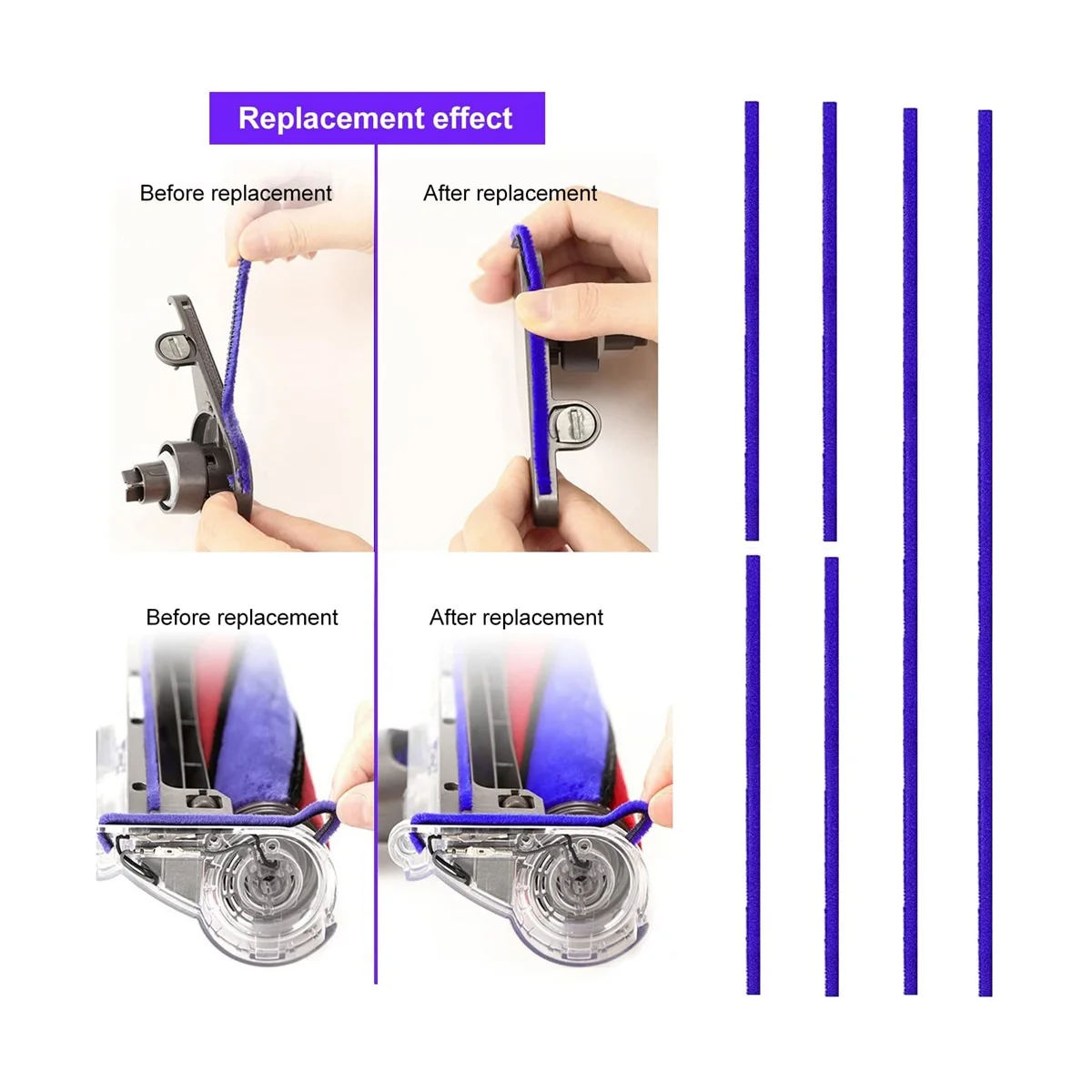 Replacement Brush for Dyson V6 V7 V8 V10 V11, Soft Roller Accessories, with 6 Felt Strips, Cleaning and Dust Removal