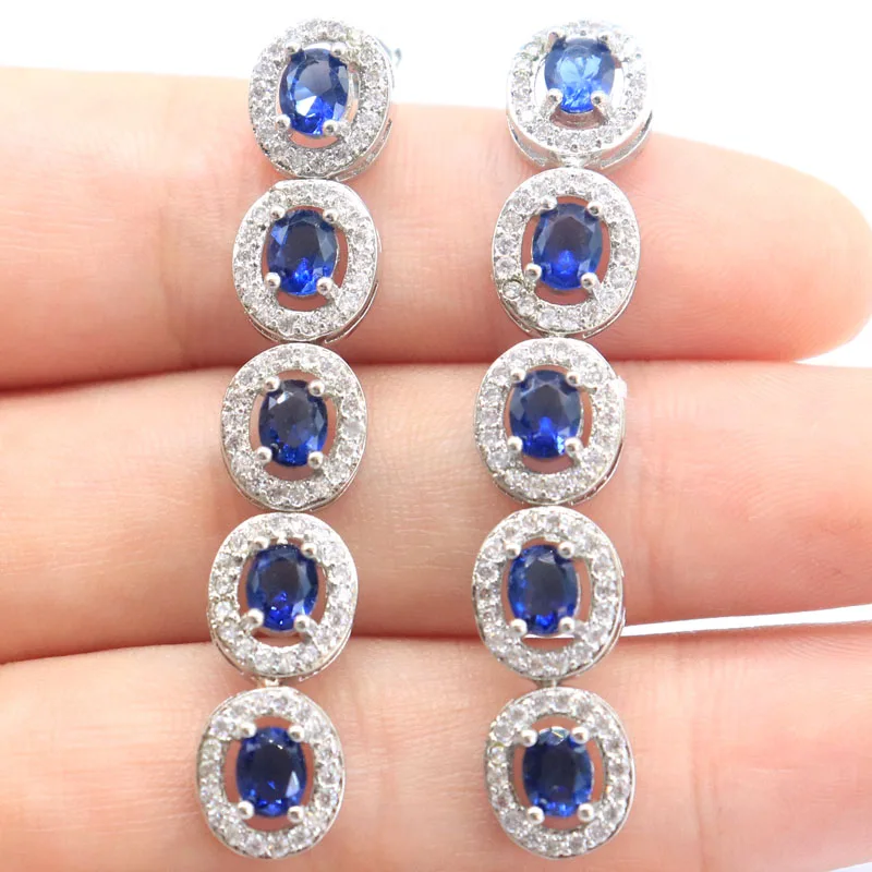 

50x8mm Multi Color 7.4g created Green Peridot Tanzanite Blue Topaz Citrine CZ Women Blue Topaz Silver plated Earrings