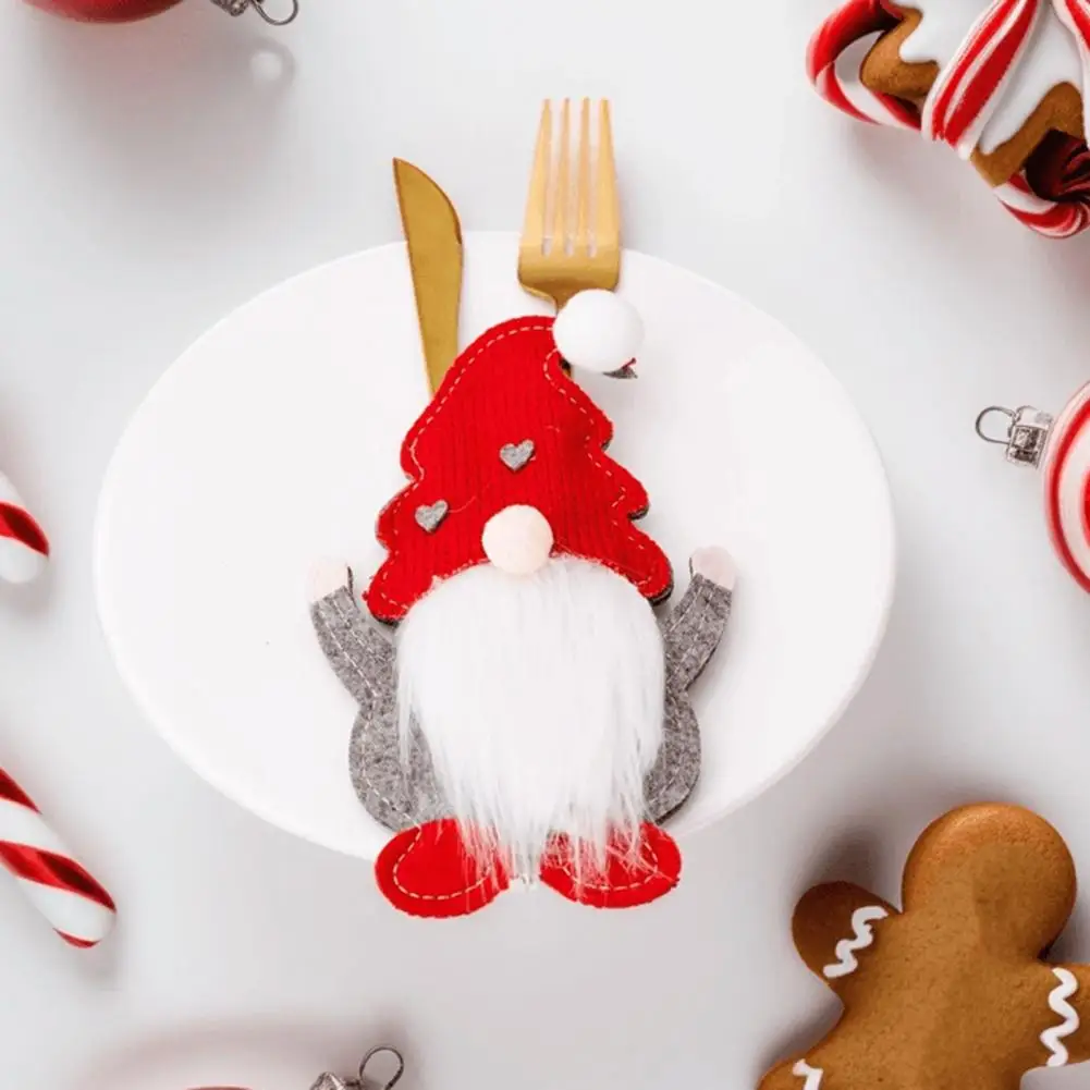 

Seasonal Table Decor Accents Faceless Gnome Cutlery Holder Festive Christmas Tableware Bag Set for Home Dining Decor for Forks