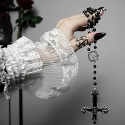 Superbe collier croix pentagramme pour hommes et femmes, cristal noir, chapelet de déclaration gothique, style grunge, colliers de la présidence, bijoux Y2K
