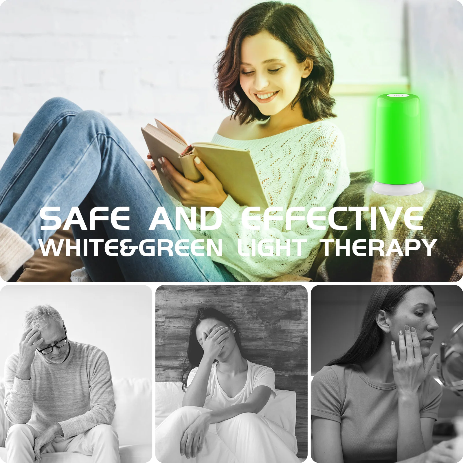 10000Lux Sleep Therapy Light Sad Lamp 2 Color Green White Lamp UV-Free Therapy Insomnia Mood Better Sleep Focus Night Light