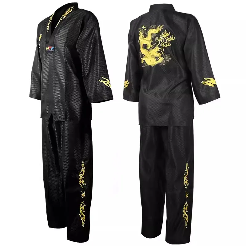 

Black Taekwondo Uniform Dobok Embroidery Dragon Adult Kid Male Female Cotton Suits Jodo Uniforms Martial Arts Clothes Sport Suit
