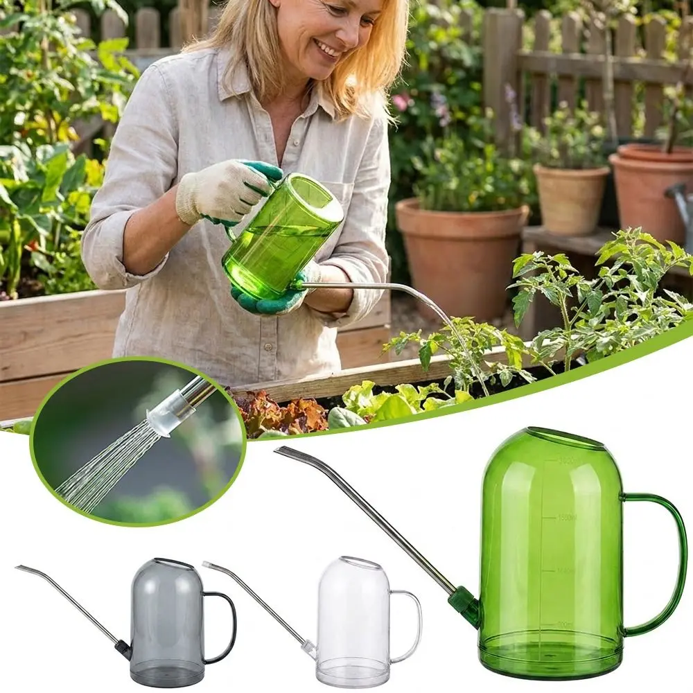 Multicolor Long Mouthed Watering Kettle 2L Stainless Tube Watering Can Semi-transparent Large Capacity Gardening Watering Bottle