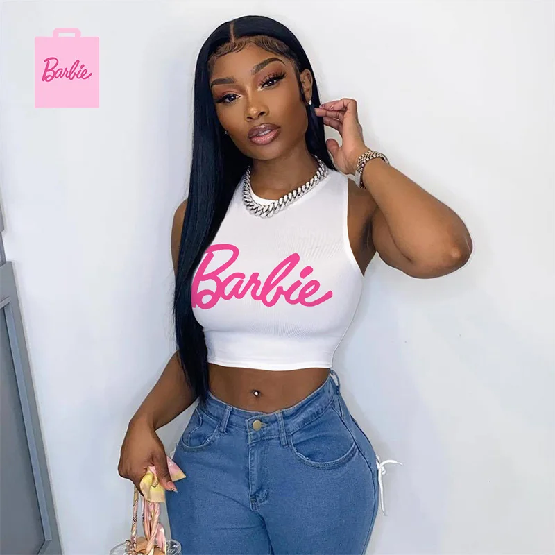 

Barbie T-Shirt Crop Top Sexy Girls Summer Sleeveless Camisole Vest Y2K Ladies Slim Fashion Casual Tank Tops Gift Women Clothing