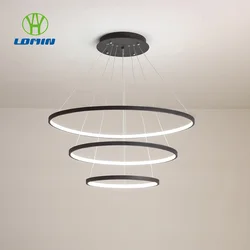 Lomin Modern LED Chandelier Circle Rings Pendant Lights Aluminum Body 40cm/60cm/80cm/100cm for Living Room Dining Room Bedroom