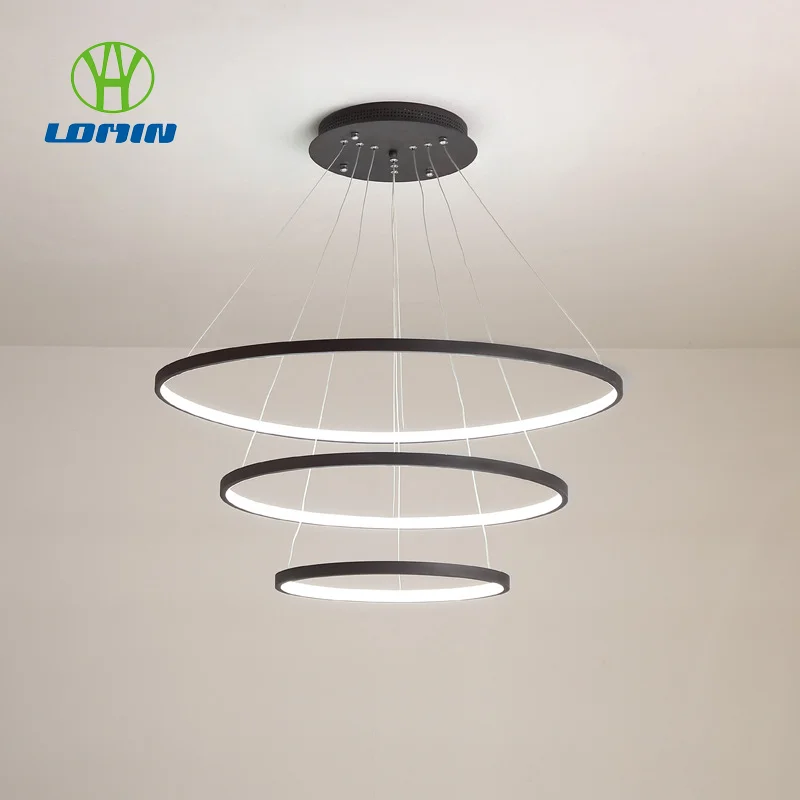 Lomin Modern LED Chandelier Circle Rings Pendant Lights Aluminum Body 40cm/60cm/80cm/100cm for Living Room Dining Room Bedroom