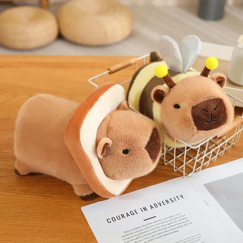 Cosplay Lion Lying Capybara Plush Toy Stuffed Bee Wings Flower Ring Bread necklace Capibara Pluhsie for Kids Birthday Xmas Gift